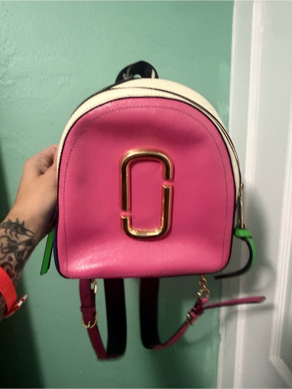 Marc Jacobs x playboy Hot Pink Leather Mini Backpack with Cream Top Panel
